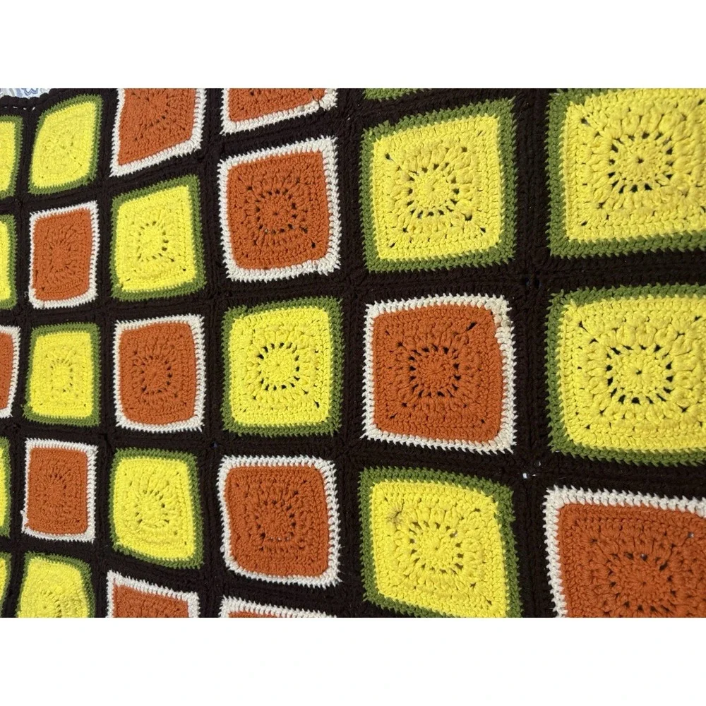 Vintage Hand Knit Crochet Throw Afghan 38